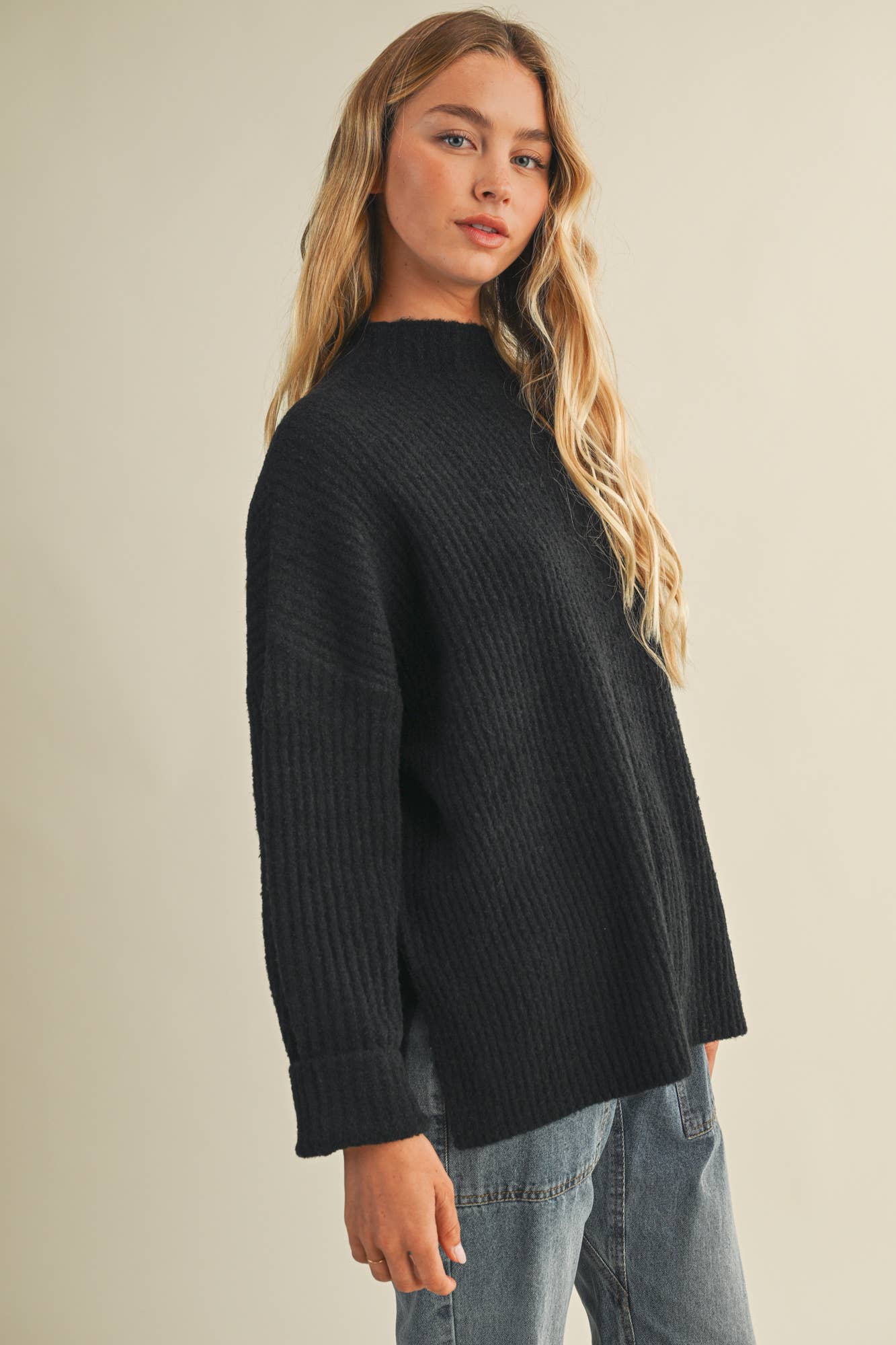 Mock Neck Oversized Sweater Top: Ginger