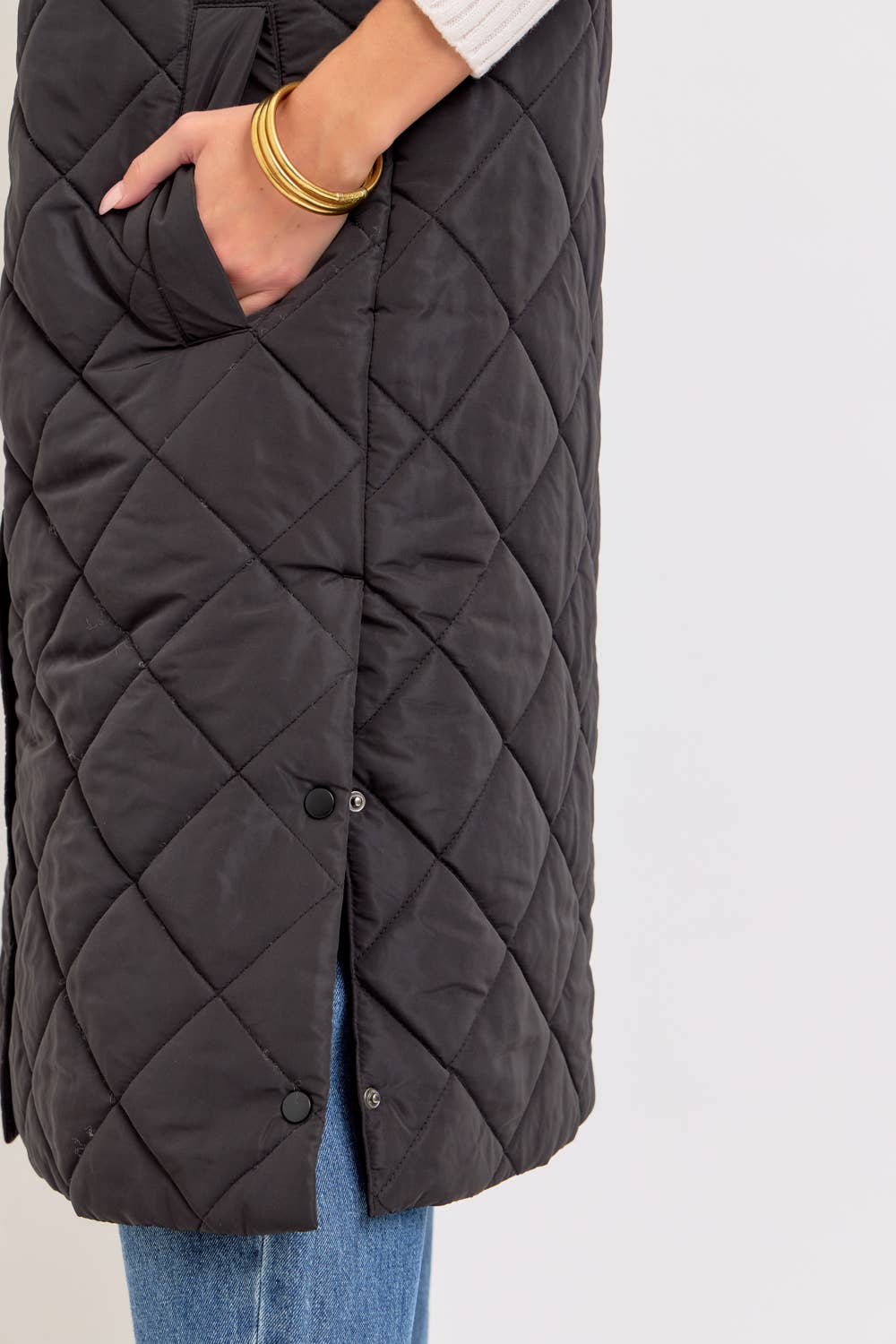 Long Puffer Vest, Diamond Quilted, Sand, Contemporary