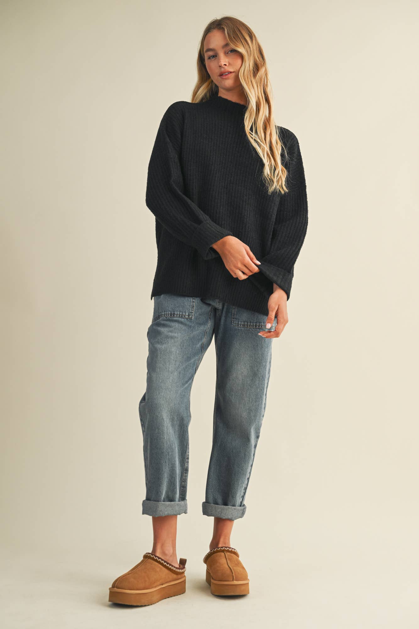 Mock Neck Oversized Sweater Top: Ginger