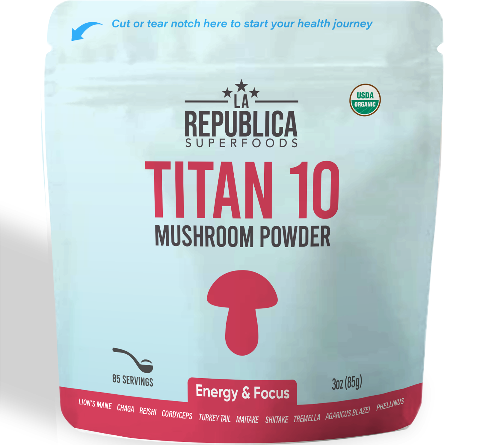 Organic Titan 10 Full-Fruiting Mushroom Powder: 3oz Bag