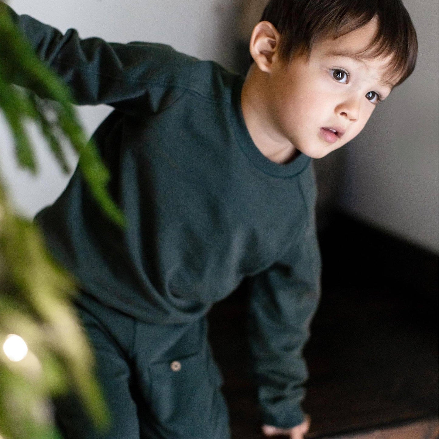 Acid Wash Sweatshirt & Pants Set - Zucchini Green: