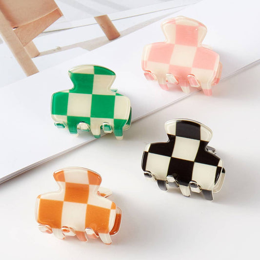 Checkered Assorted Color Mini Claw Hair Clip Set: ASSORTED, ONE SIZE