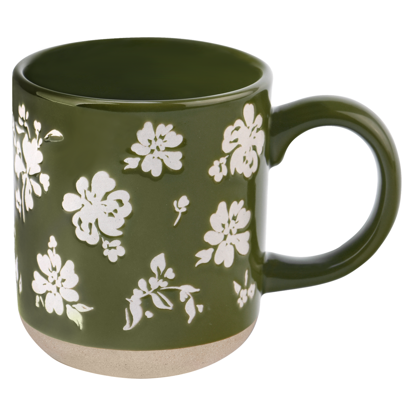 Green Floral Stoneware Coffee Mug
