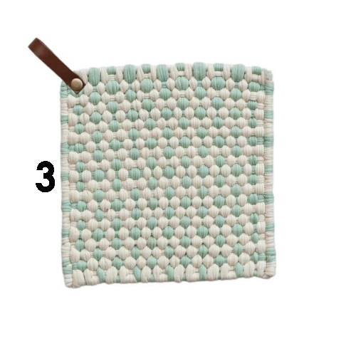 Cotton Crocheted Pot Holder w/ Leather Loop, 4 Styles