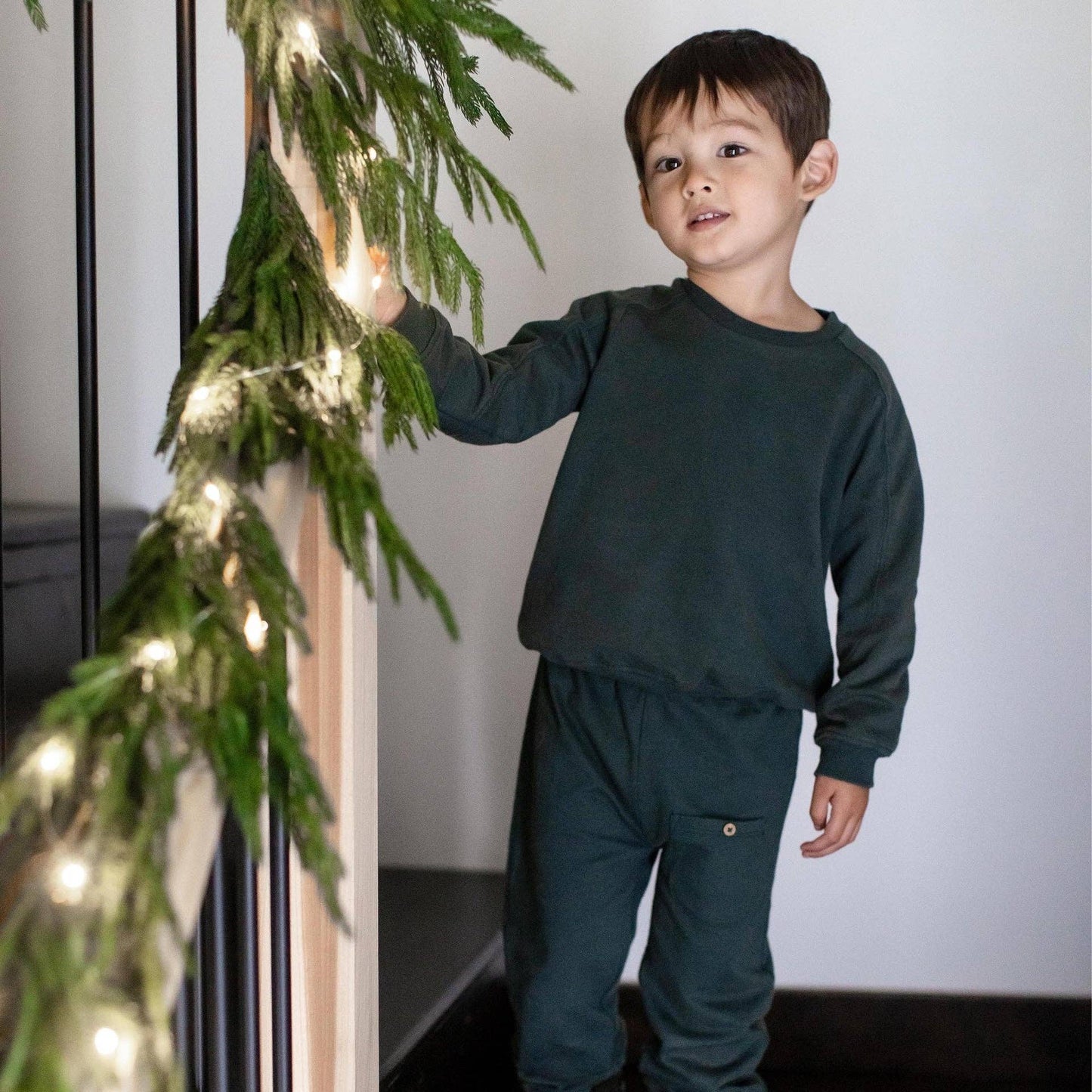 Acid Wash Sweatshirt & Pants Set - Zucchini Green: