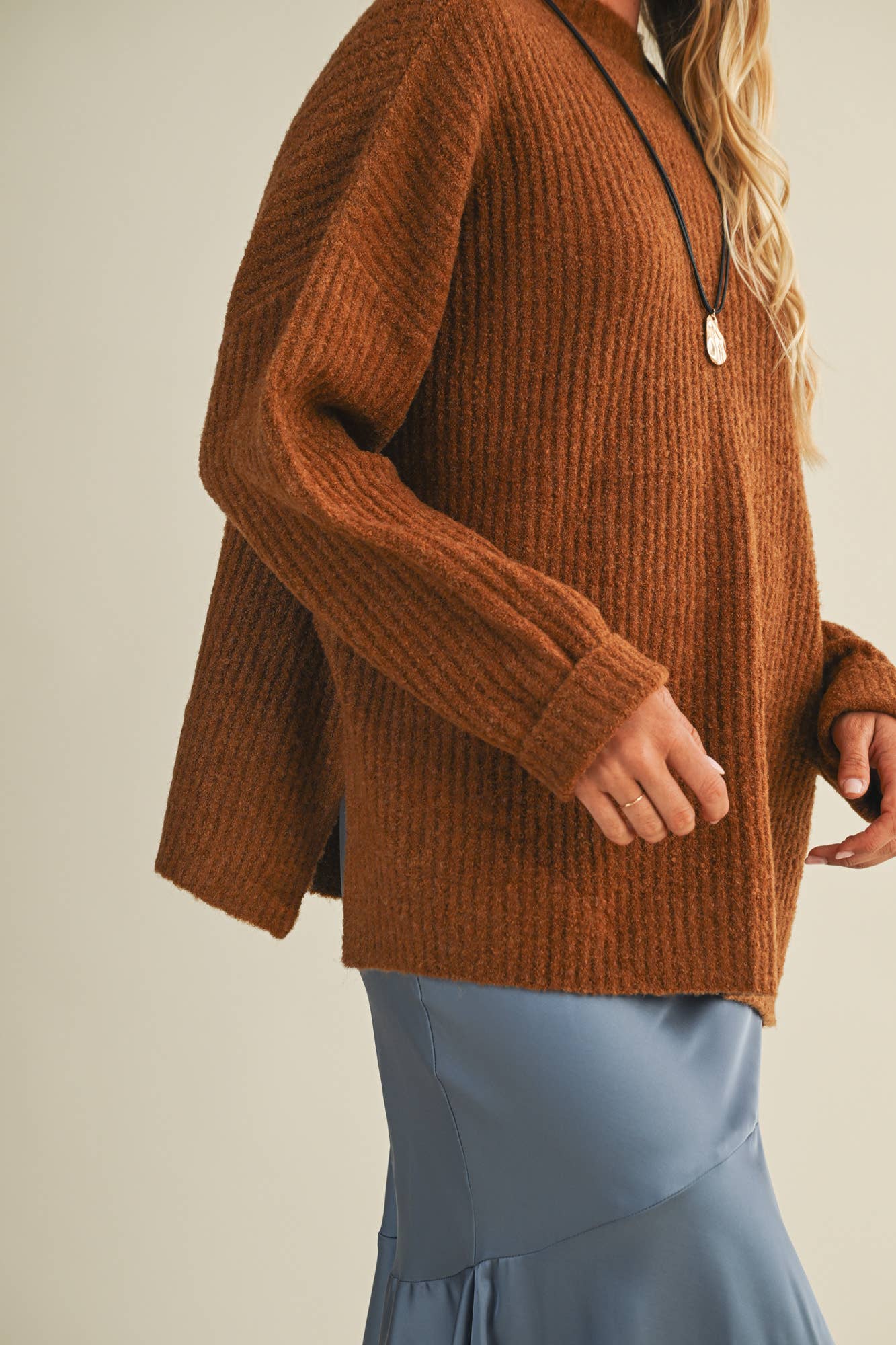 Mock Neck Oversized Sweater Top: Ginger