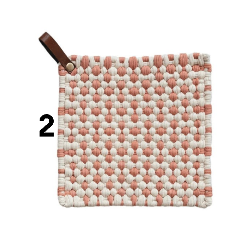 Cotton Crocheted Pot Holder w/ Leather Loop, 4 Styles