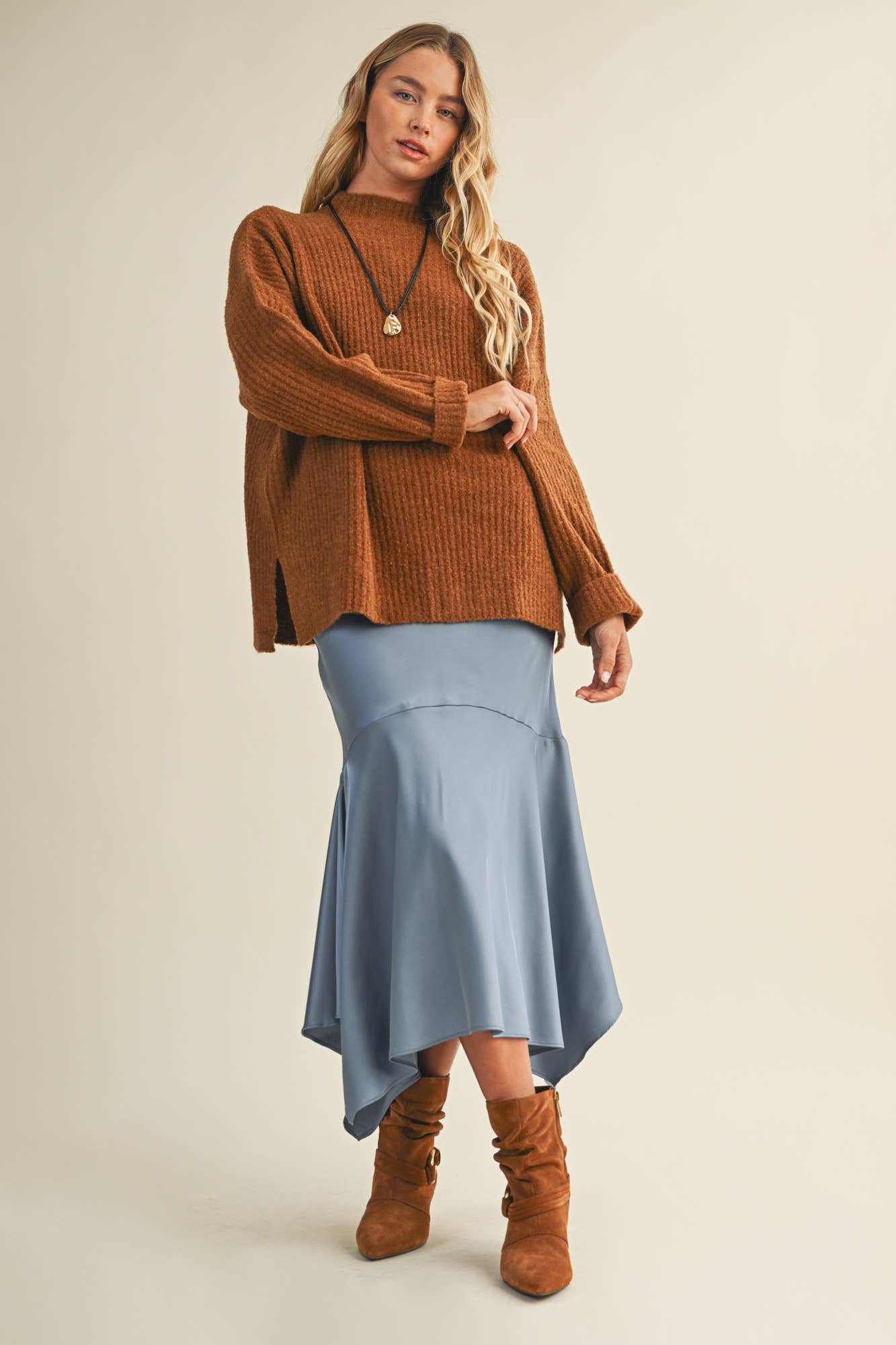Mock Neck Oversized Sweater Top: Ginger