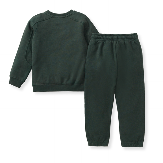 Acid Wash Sweatshirt & Pants Set - Zucchini Green: