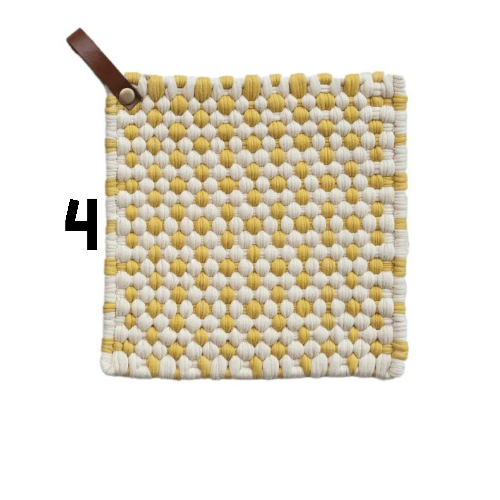 Cotton Crocheted Pot Holder w/ Leather Loop, 4 Styles