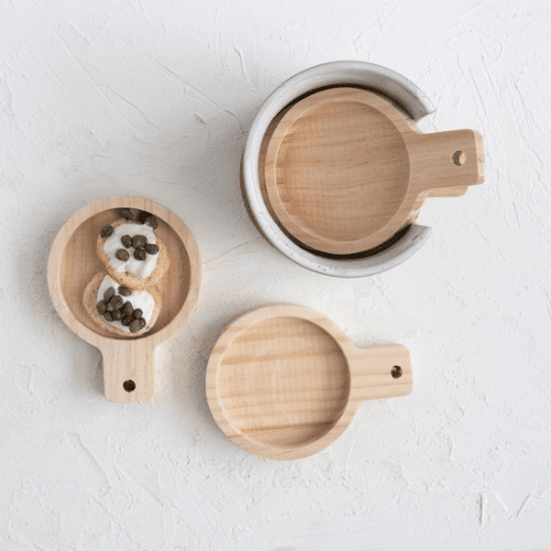 Pine Wood Tapas Plates w/ Stoneware Holder, (Each One Will Vary) - Market 12