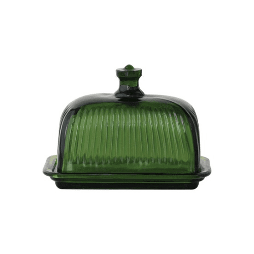 Pressed Ribbed Glass Butter Dish, Green - Market 12