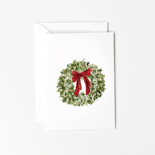 Red bow wreath mini notecard - Market 12