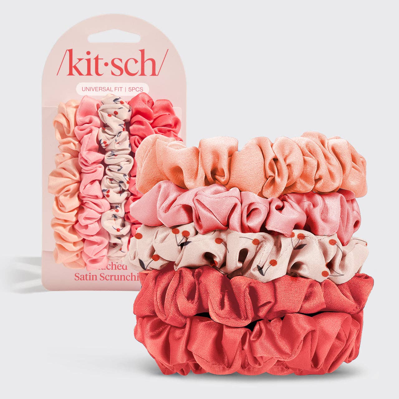 Ruched Satin Scrunchies 5pc Set - Assorted Cherry Blossom - Market 12