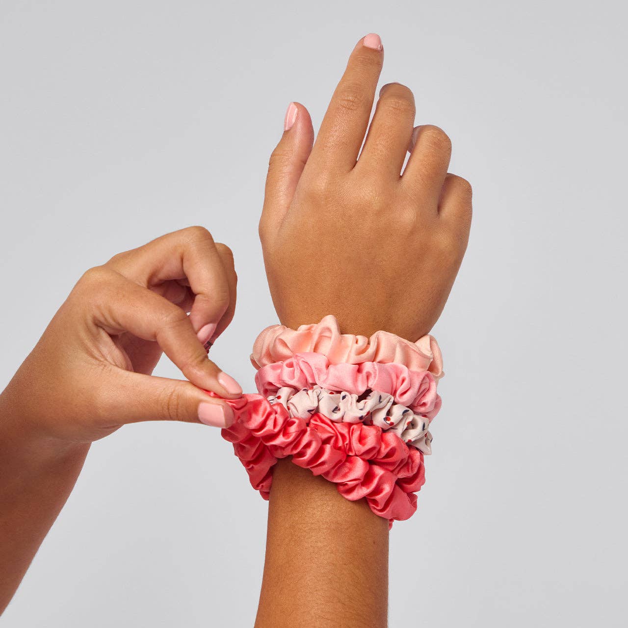 Ruched Satin Scrunchies 5pc Set - Assorted Cherry Blossom - Market 12