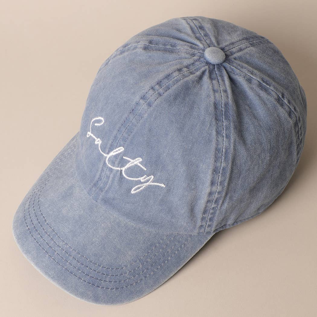 Salty Lettering Embroidery Baseball Cap: VINTAGE BLUE, One Size - Market 12