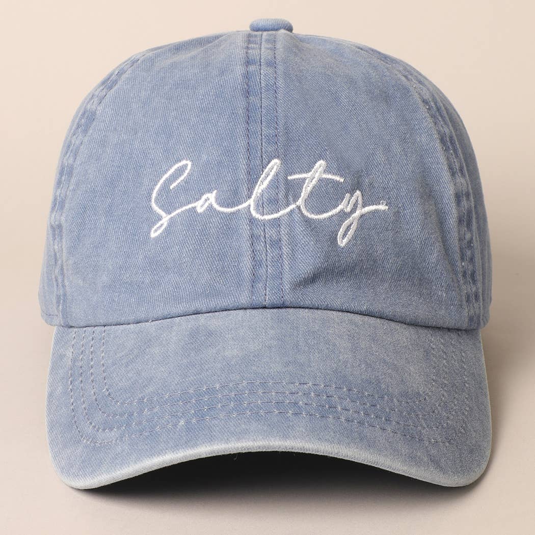 Salty Lettering Embroidery Baseball Cap: VINTAGE BLUE, One Size - Market 12