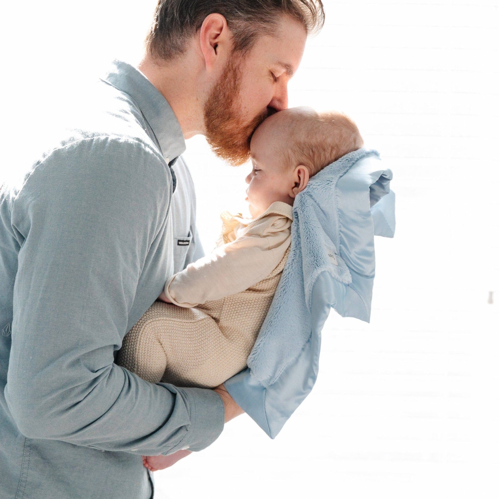 SATIN BORDER RECEIVING BLANKETS: Light Blue - Market 12