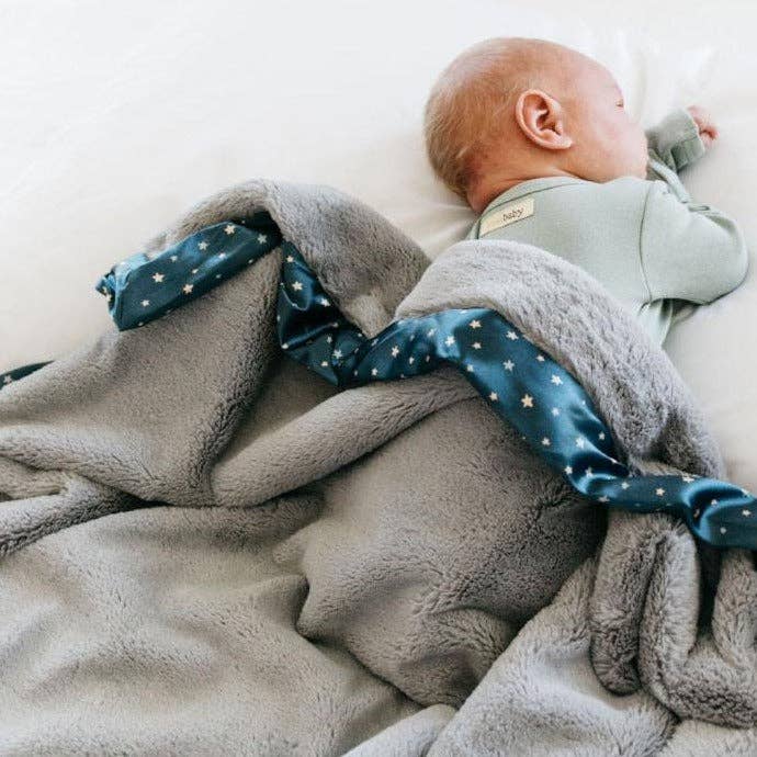 SATIN BORDER RECEIVING BLANKETS: Navy Twinkle Star - Market 12