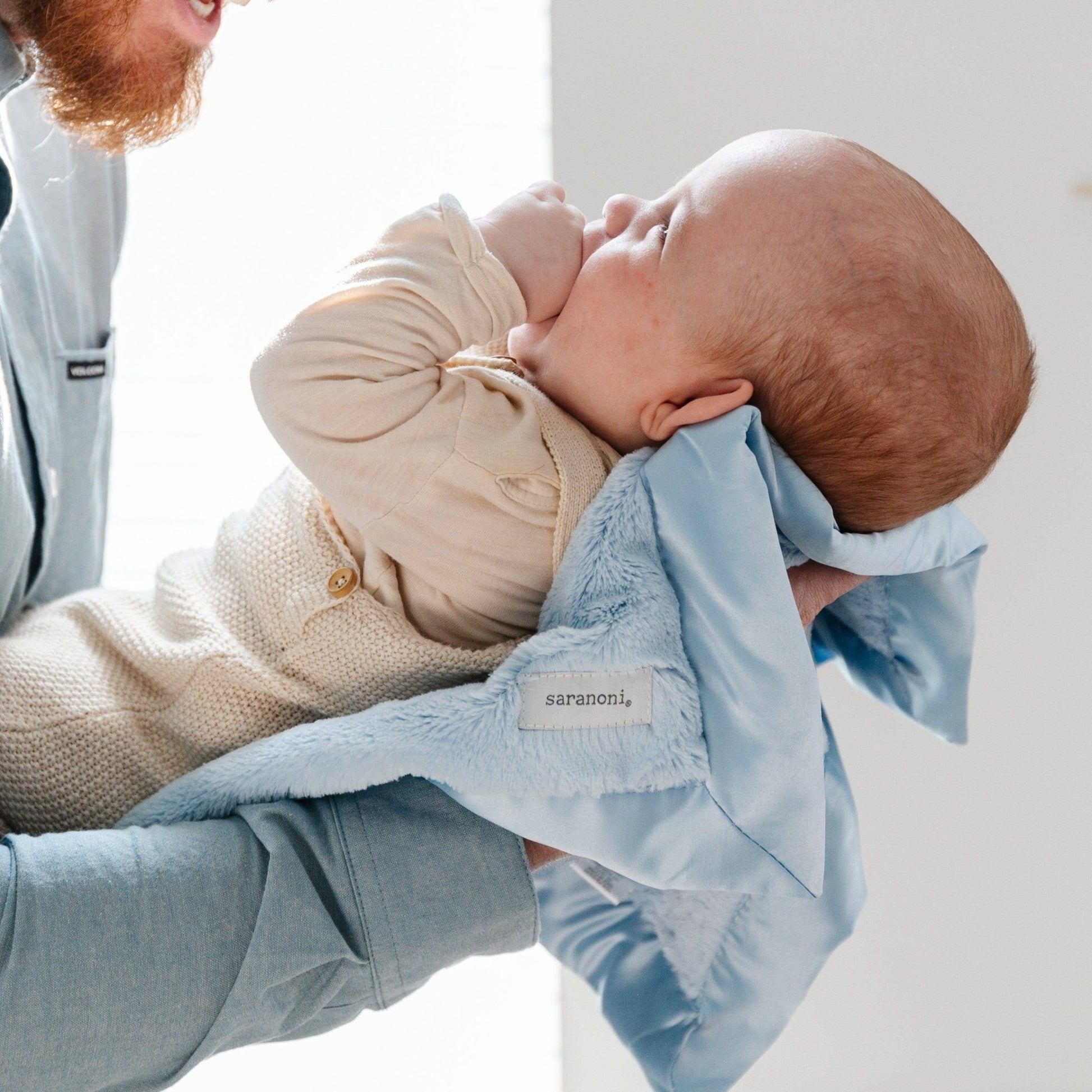 SATIN BORDER RECEIVING BLANKETS: Navy Twinkle Star - Market 12