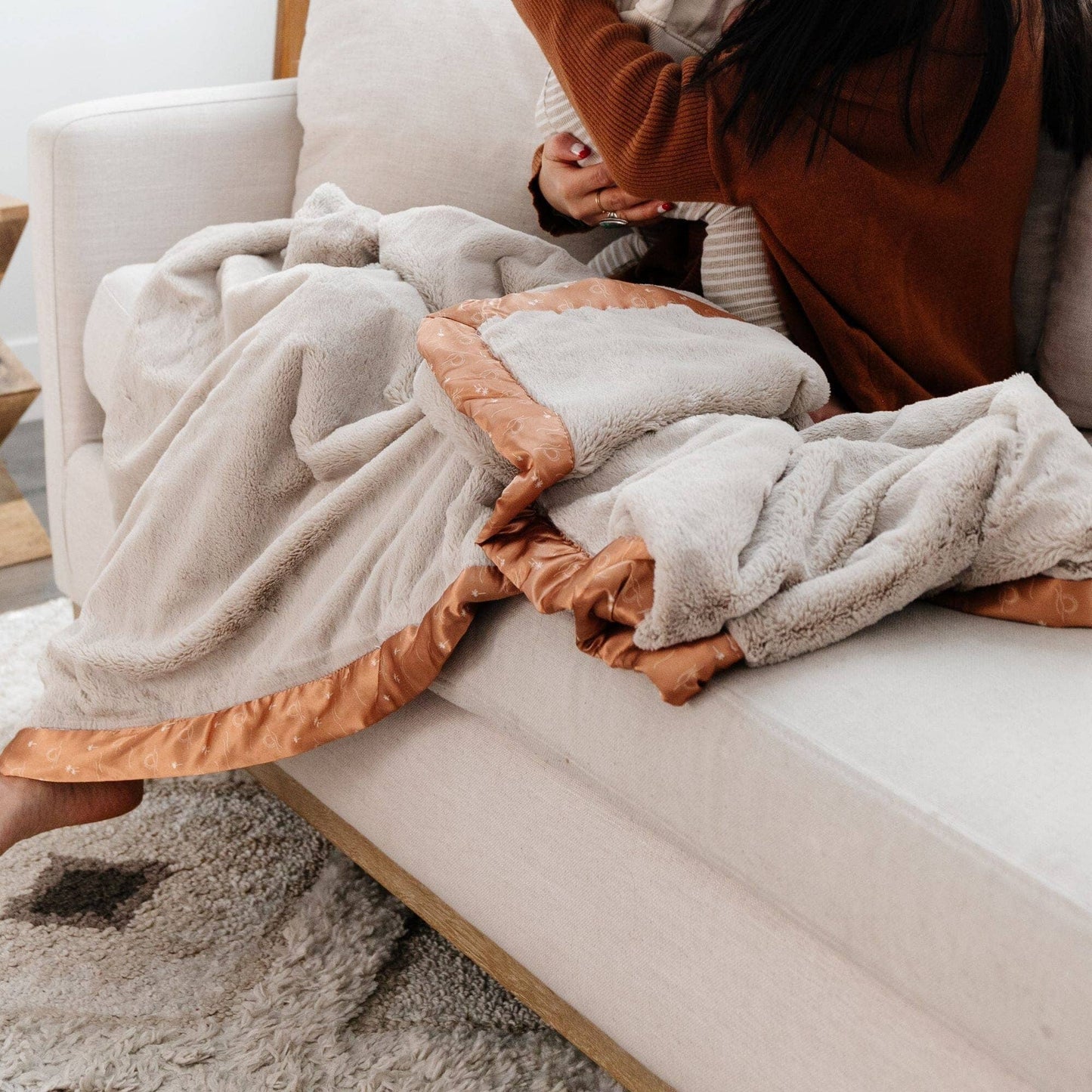 SATIN BORDER RECEIVING BLANKETS: Tan - Market 12