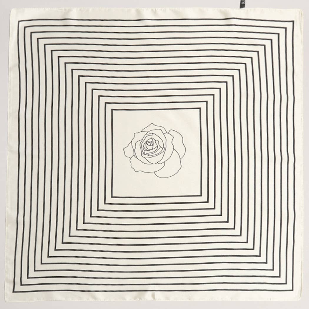 Satin Rose Print Light Weight Soft Scarf : BK/WT, ONE SIZE - Market 12