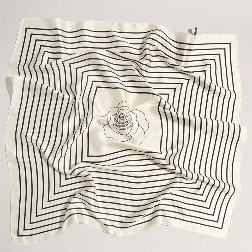 Satin Rose Print Light Weight Soft Scarf : BK/WT, ONE SIZE - Market 12