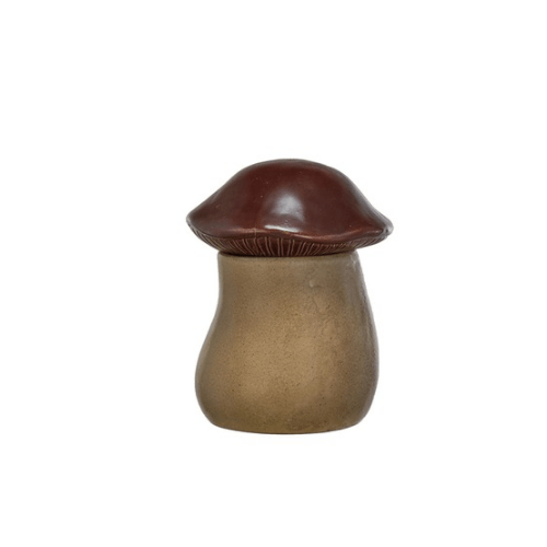 Stoneware Mushroom Jar w Lid, Brown 5 - 3/4" Rnd x 7"H - Market 12