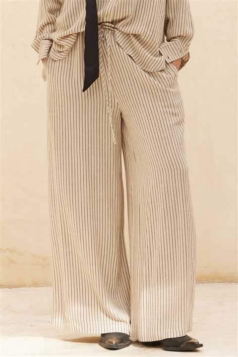 Striped Drawstring Wide - Leg Pocket Pants - Market 12