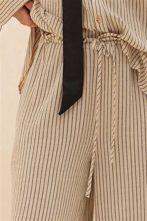 Striped Drawstring Wide - Leg Pocket Pants - Market 12