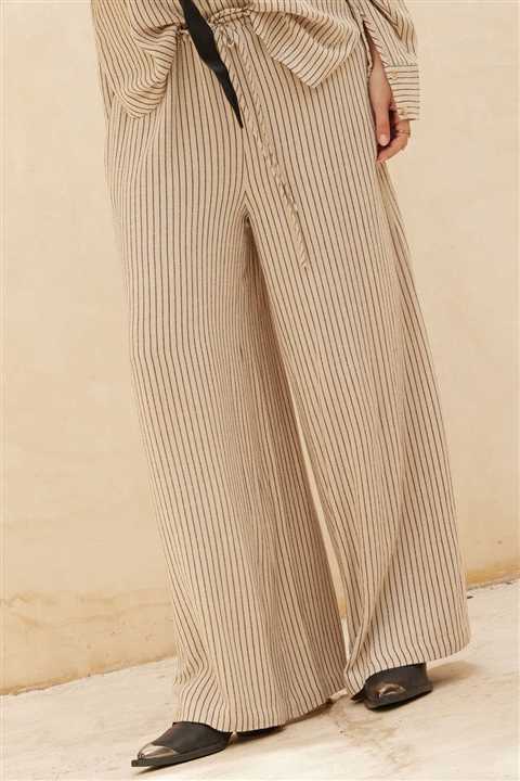 Striped Drawstring Wide - Leg Pocket Pants - Market 12