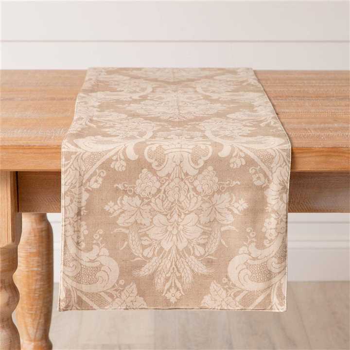 Table Runner - Vintage Inspired Print, Taupe - Market 12
