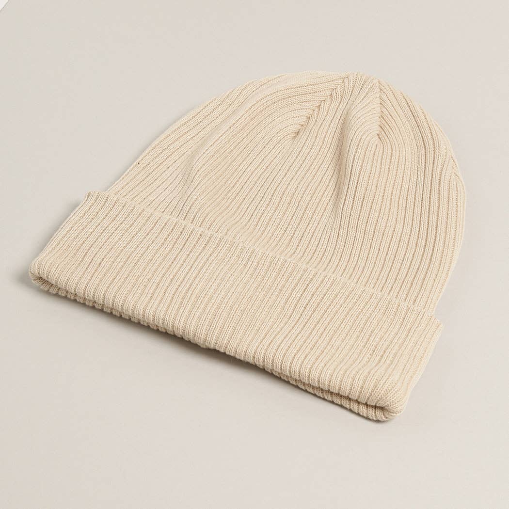 Unisex Cotton Knitted Beanies: KHAKI, ONE SIZE - Market 12