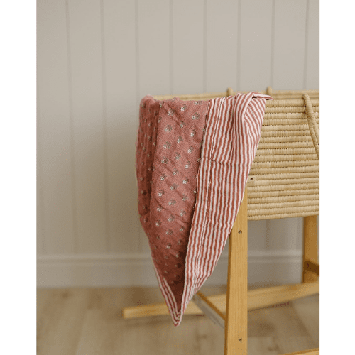 Vintage Pink Floral + Pink Stripes Muslin Quilt - Market 12