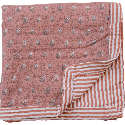 Vintage Pink Floral + Pink Stripes Muslin Quilt - Market 12