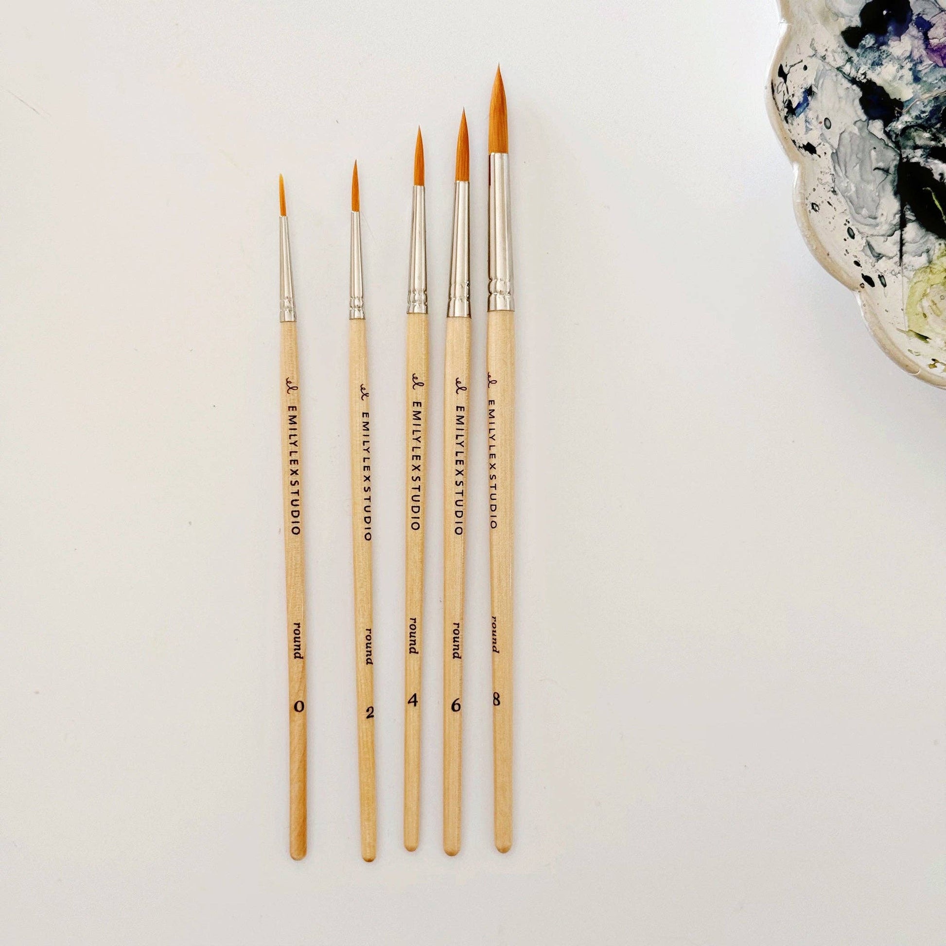 Watercolor paintbrush set of five wood brushes - Market 12