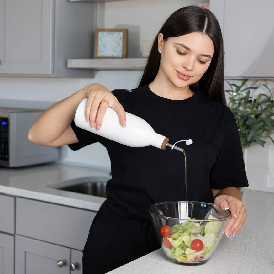 White Ceramic Oil Bottle,17 oz Olive Oil Dispenser - Market 12