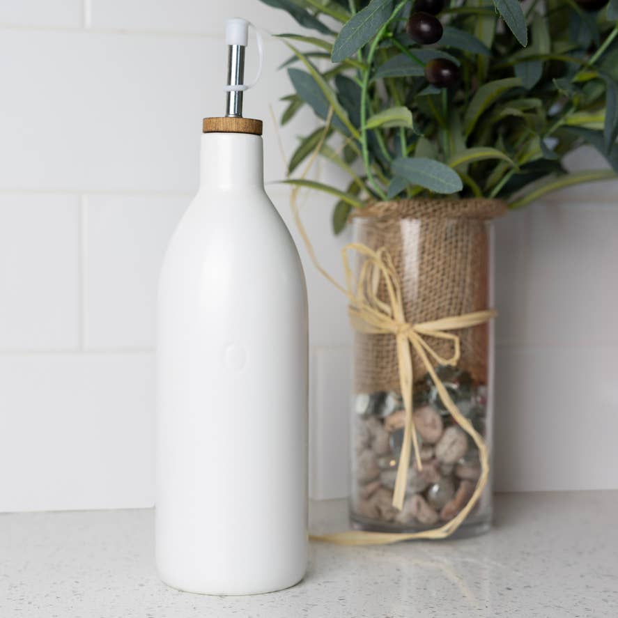 White Ceramic Oil Bottle,17 oz Olive Oil Dispenser - Market 12