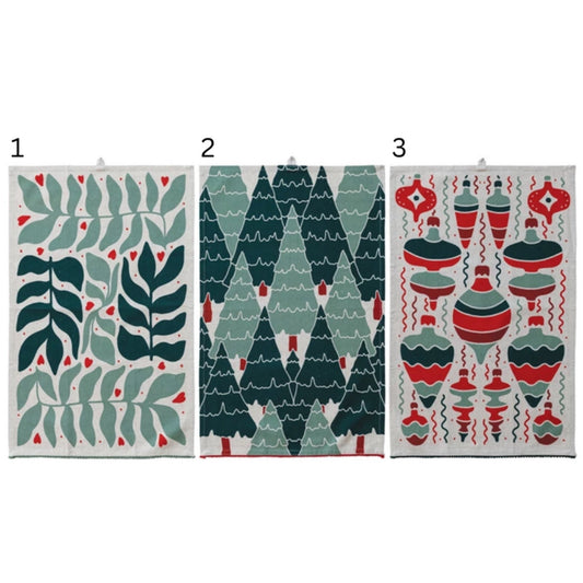 XS8969A Tea Towel with Seasonal Botanical/Ornament Pattern, 3 Styles - Market 12
